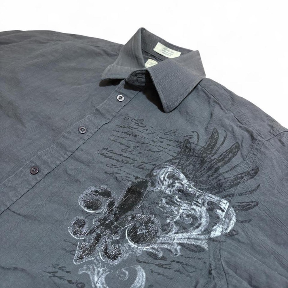 Eighty Eight Mens Skull Graphic Button Up Shirt Black Long Sleeve Large